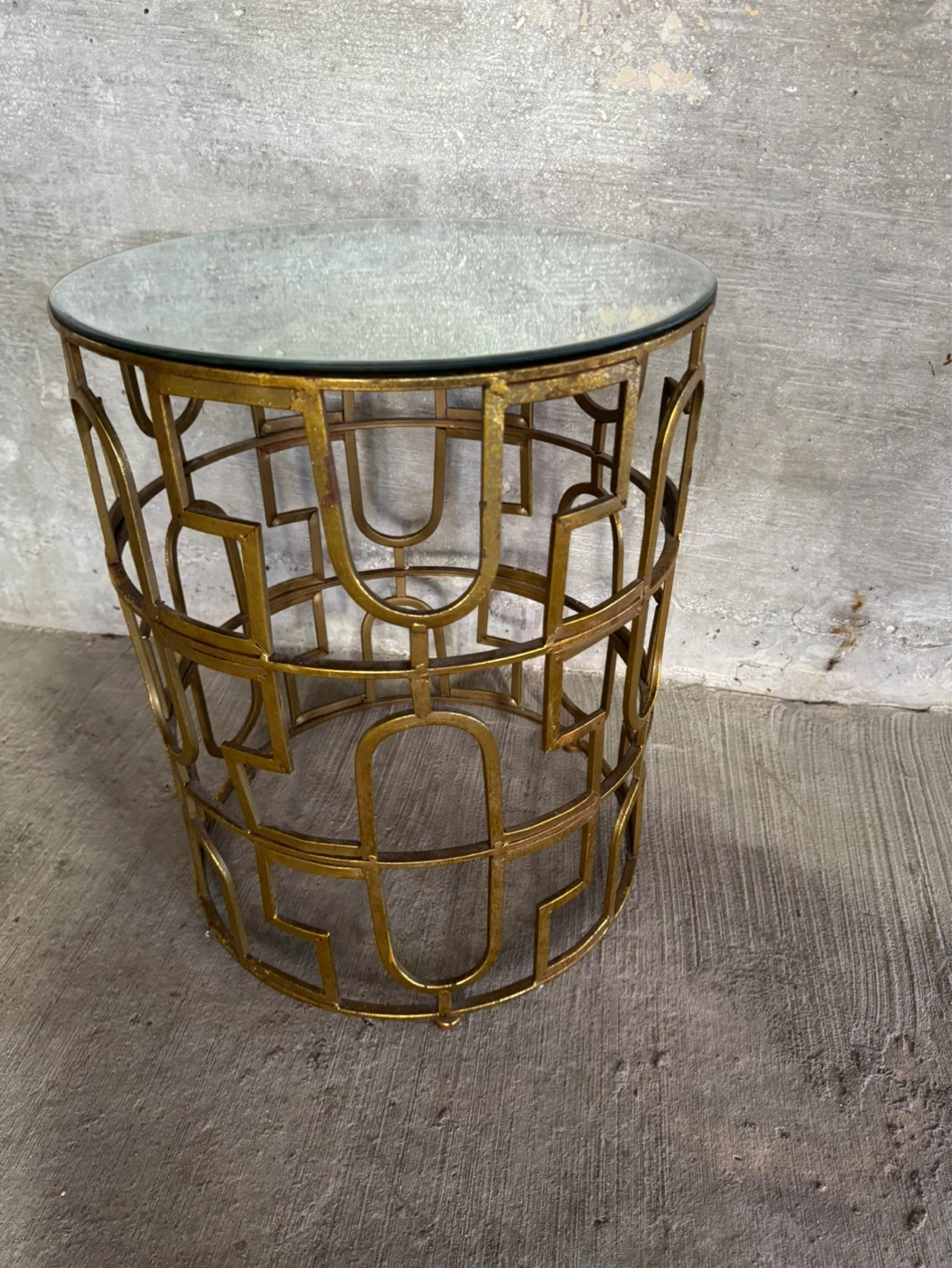 Gold Metal Round Side Table with Mirrored Top