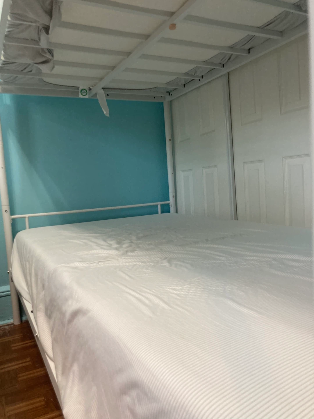 White Metal Twin Bunk Bed Frame with Mattresses