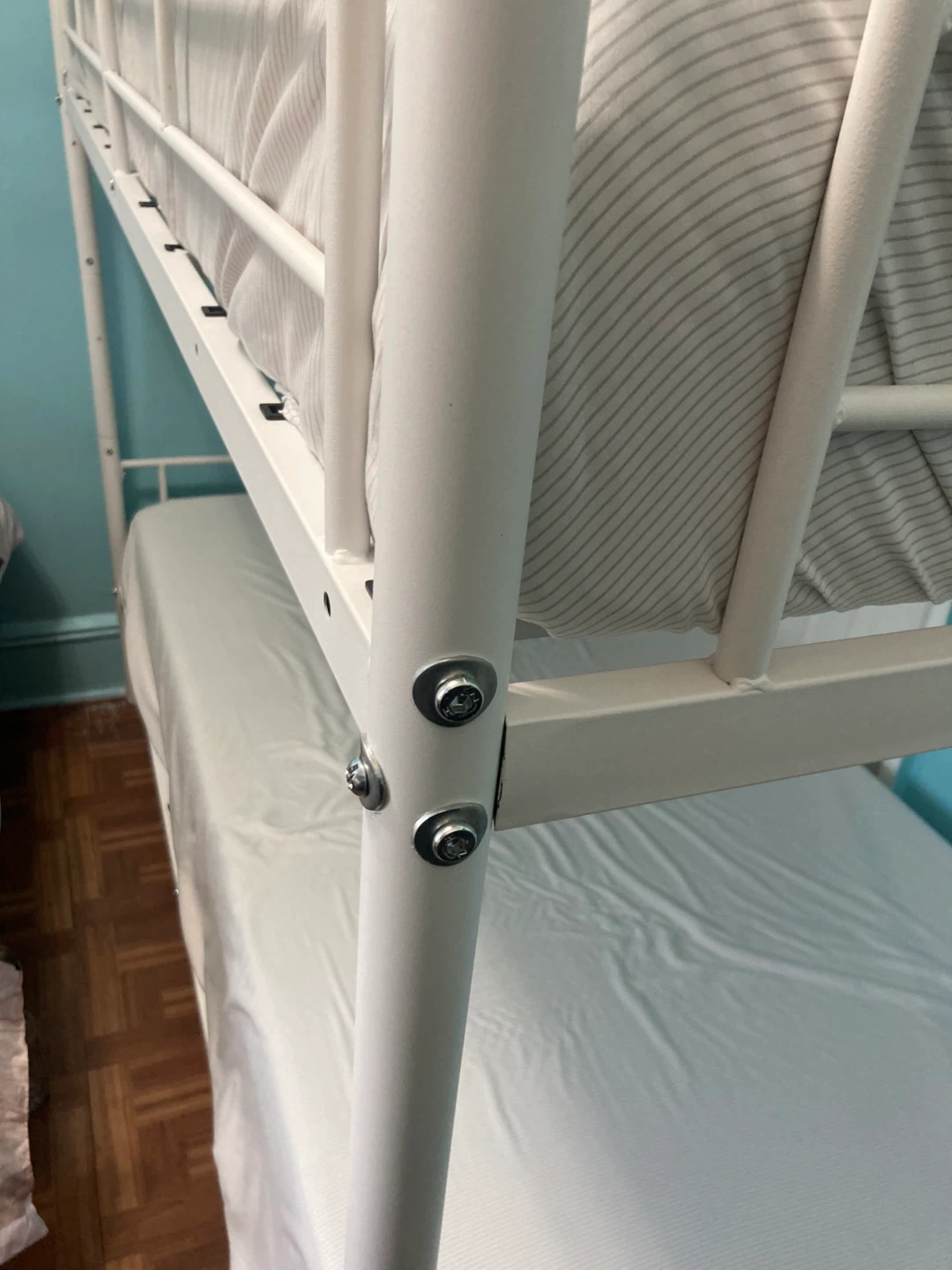 White Metal Twin Bunk Bed Frame with Mattresses - photo 4