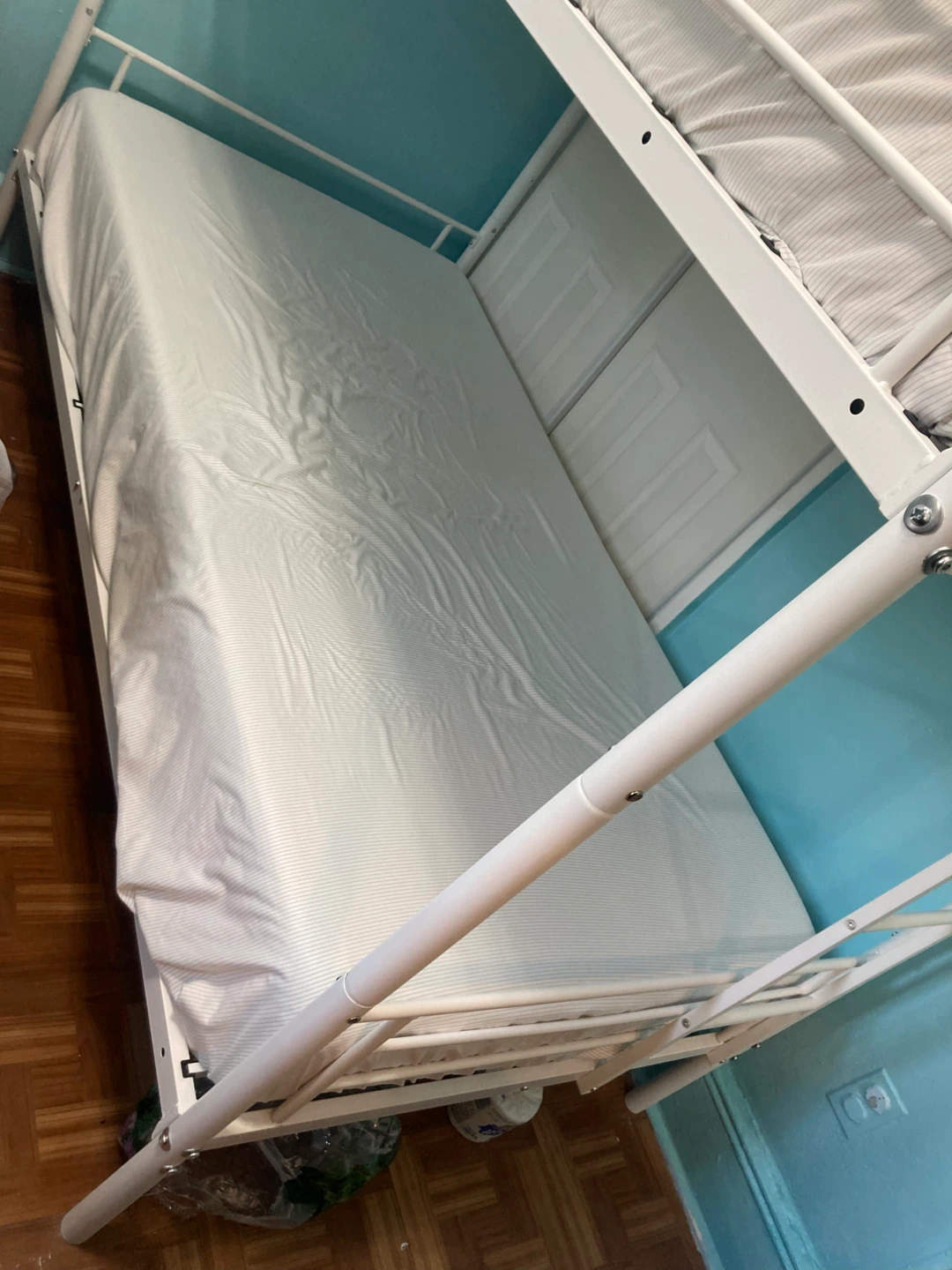 White Metal Twin Bunk Bed Frame with Mattresses - photo 2