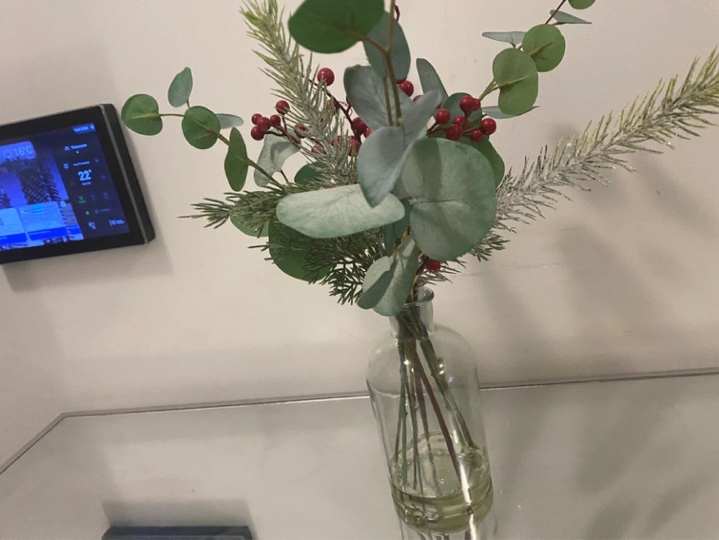 Faux Berry and Eucalyptus Stem Arrangement in Glass Vase - photo 4