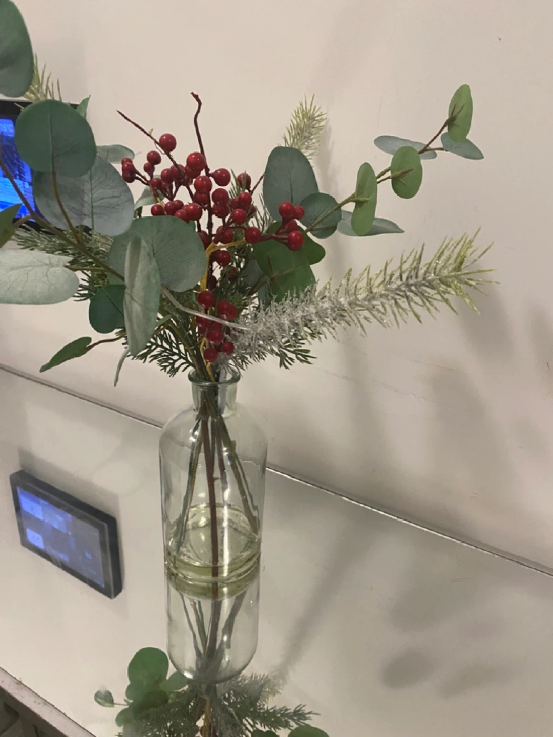 Faux Berry and Eucalyptus Stem Arrangement in Glass Vase - photo 5