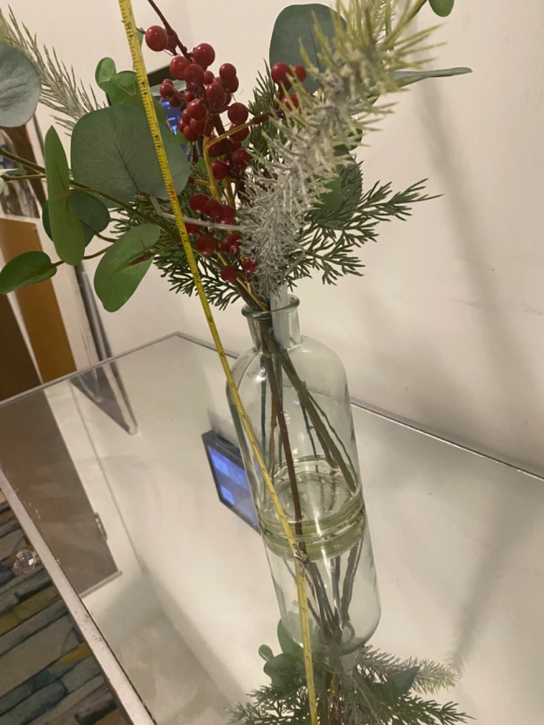 Faux Berry and Eucalyptus Stem Arrangement in Glass Vase - photo 2