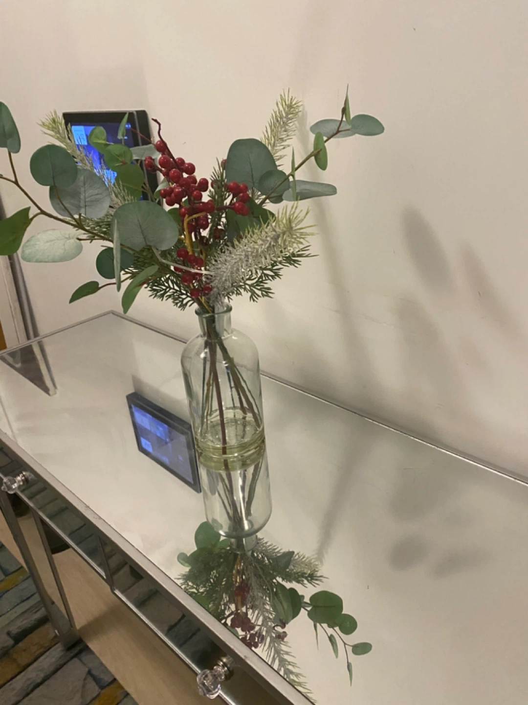 Faux Berry and Eucalyptus Stem Arrangement in Glass Vase - photo 3