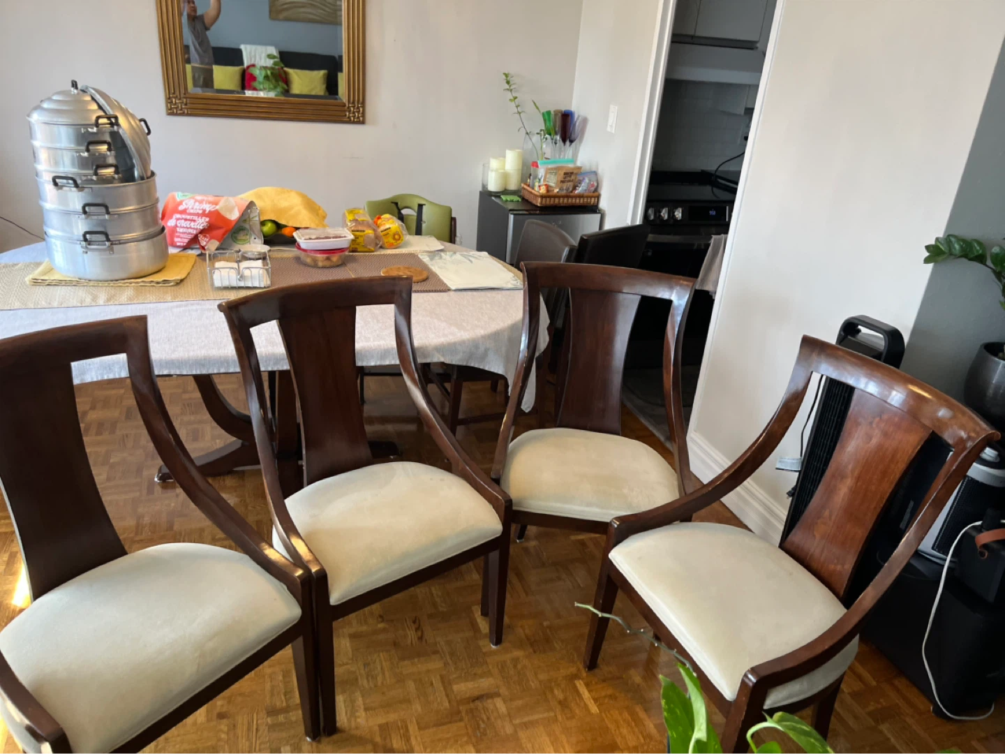 Set of 4 Wooden Dining Chairs with Upholstered Seats - photo 2