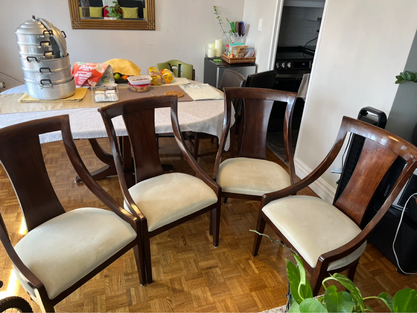 Set of 4 Wooden Dining Chairs with Upholstered Seats