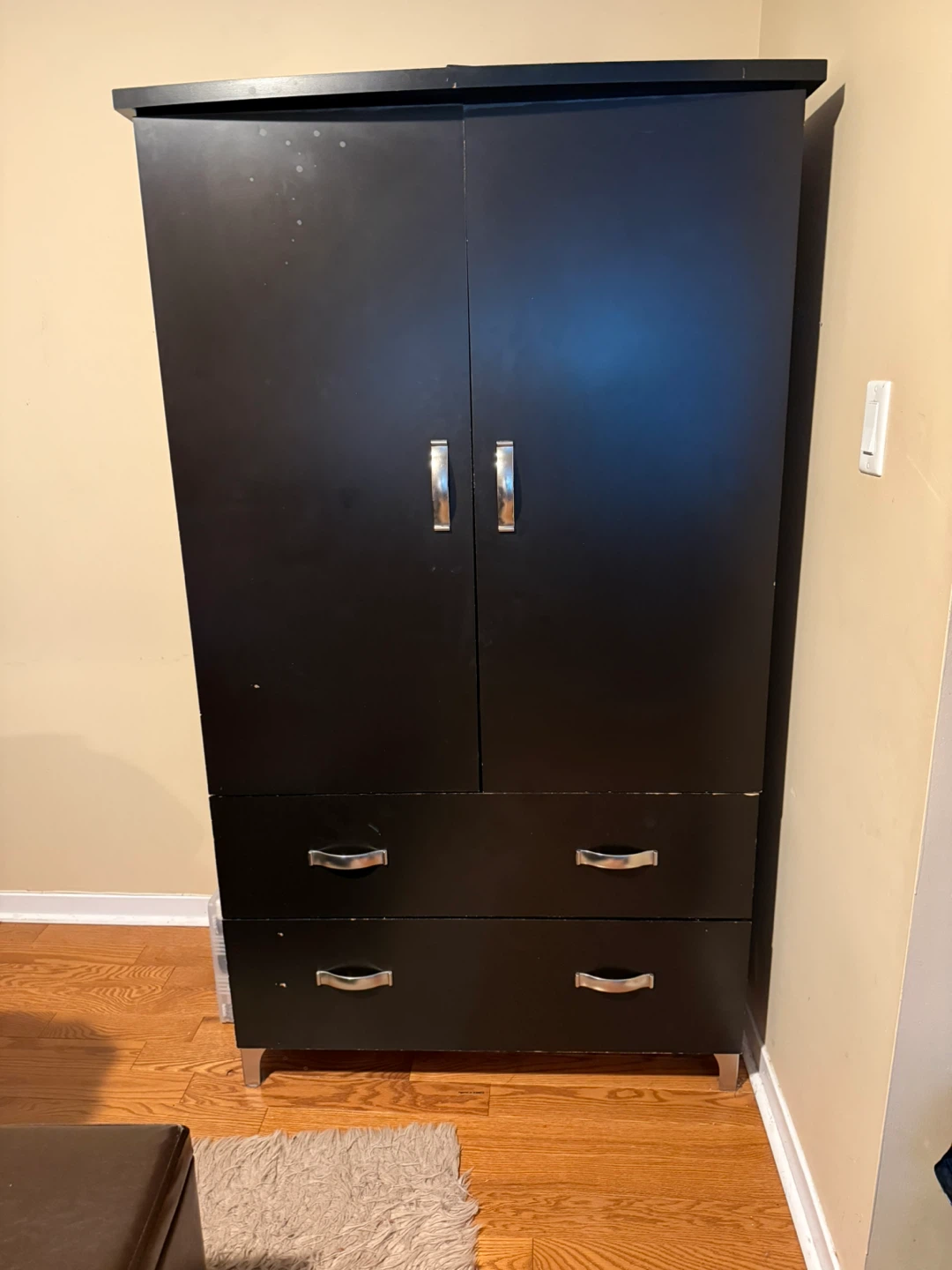 Black Storage Cabinet with Doors and Drawers