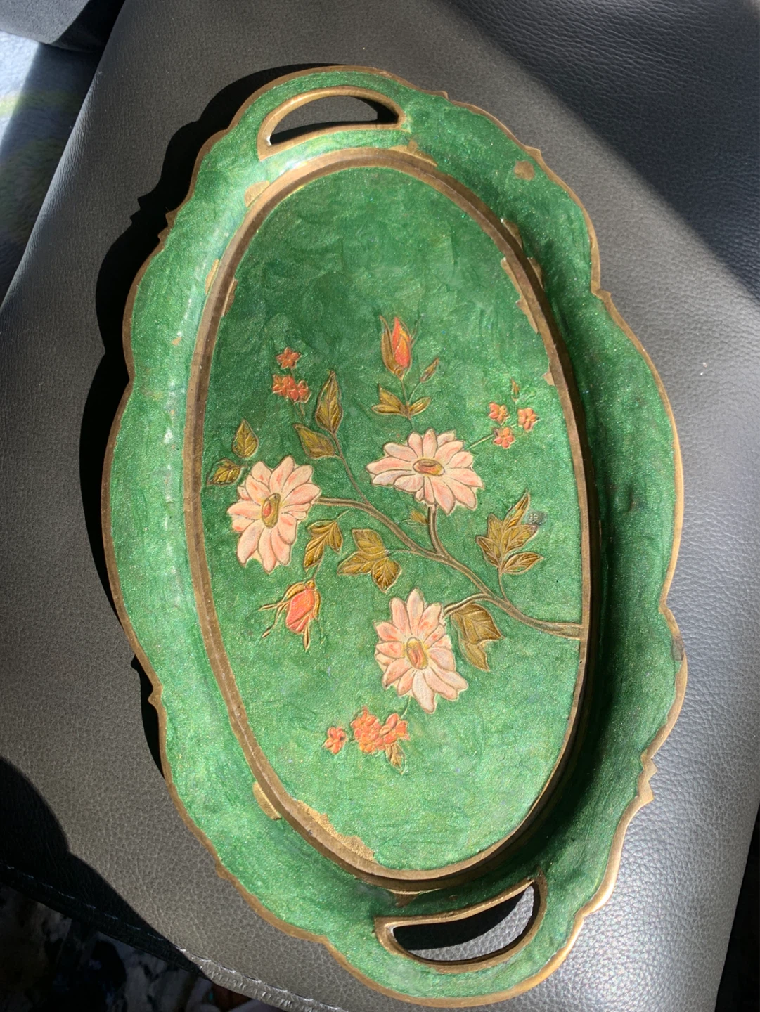 Brass Serving Tray with Floral Design