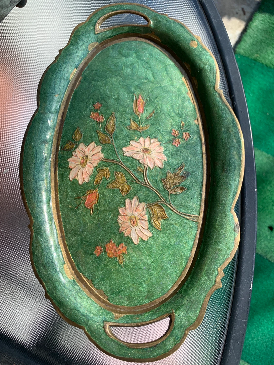 Brass Serving Tray with Floral Design - photo 2