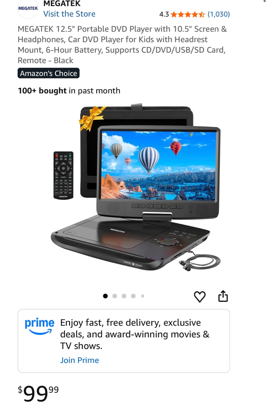 New MEGATEK Portable DVD Player with 10.5" Screen