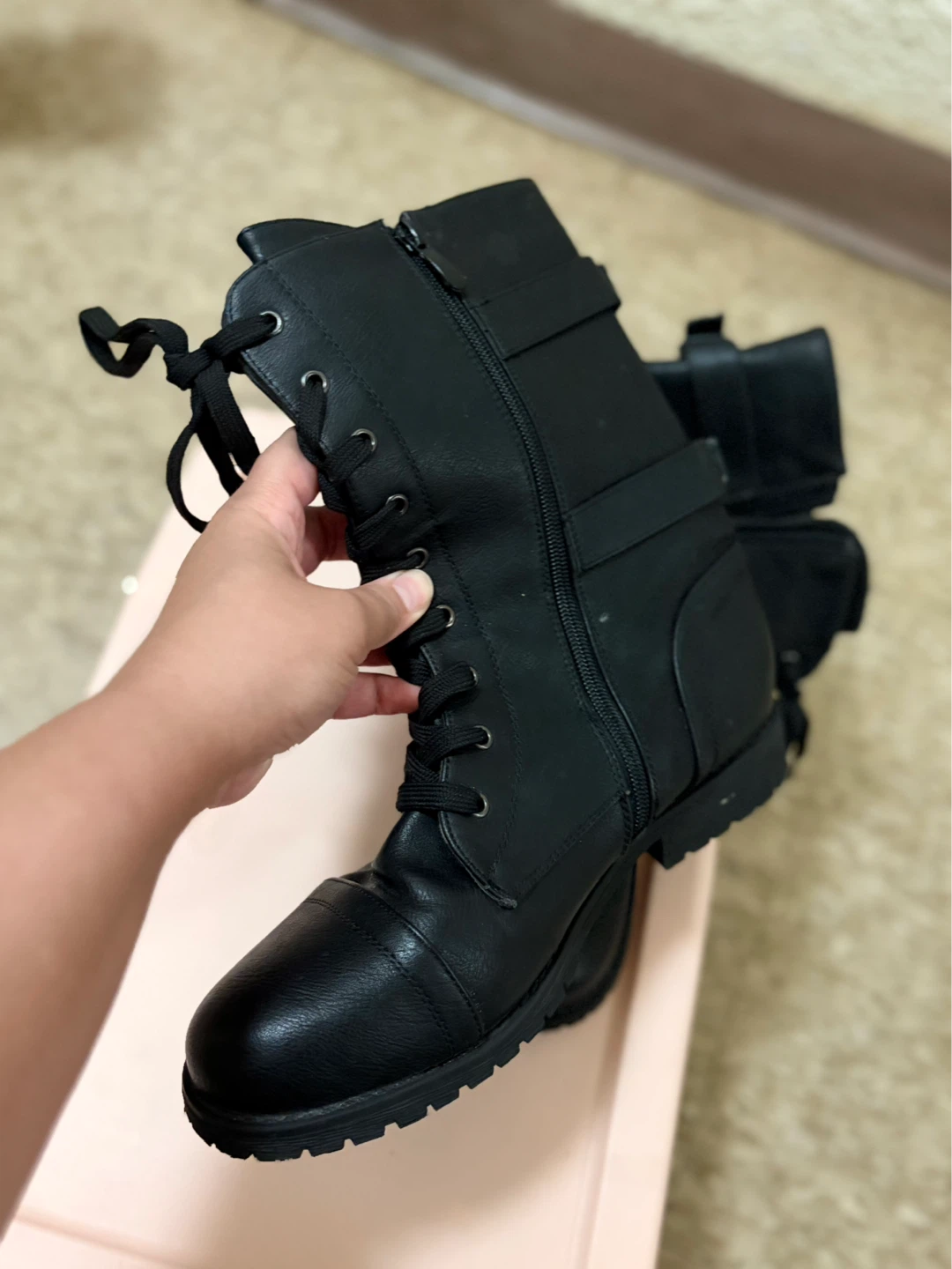 Black Lace-up Combat Boots - photo 4
