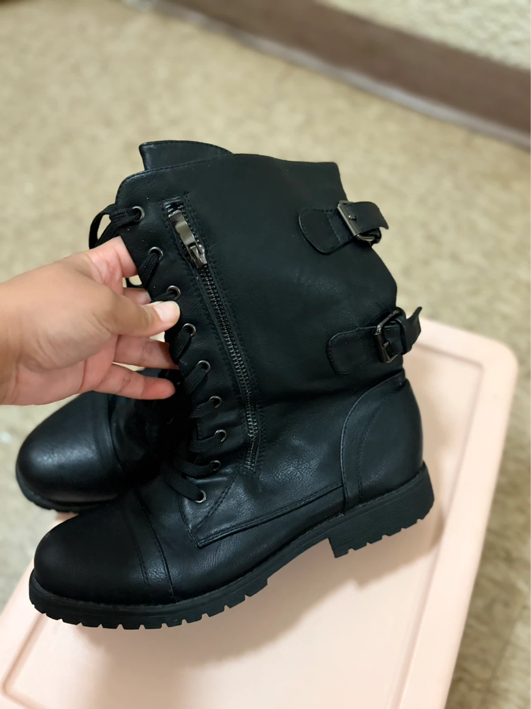 Black Lace-up Combat Boots - photo 2