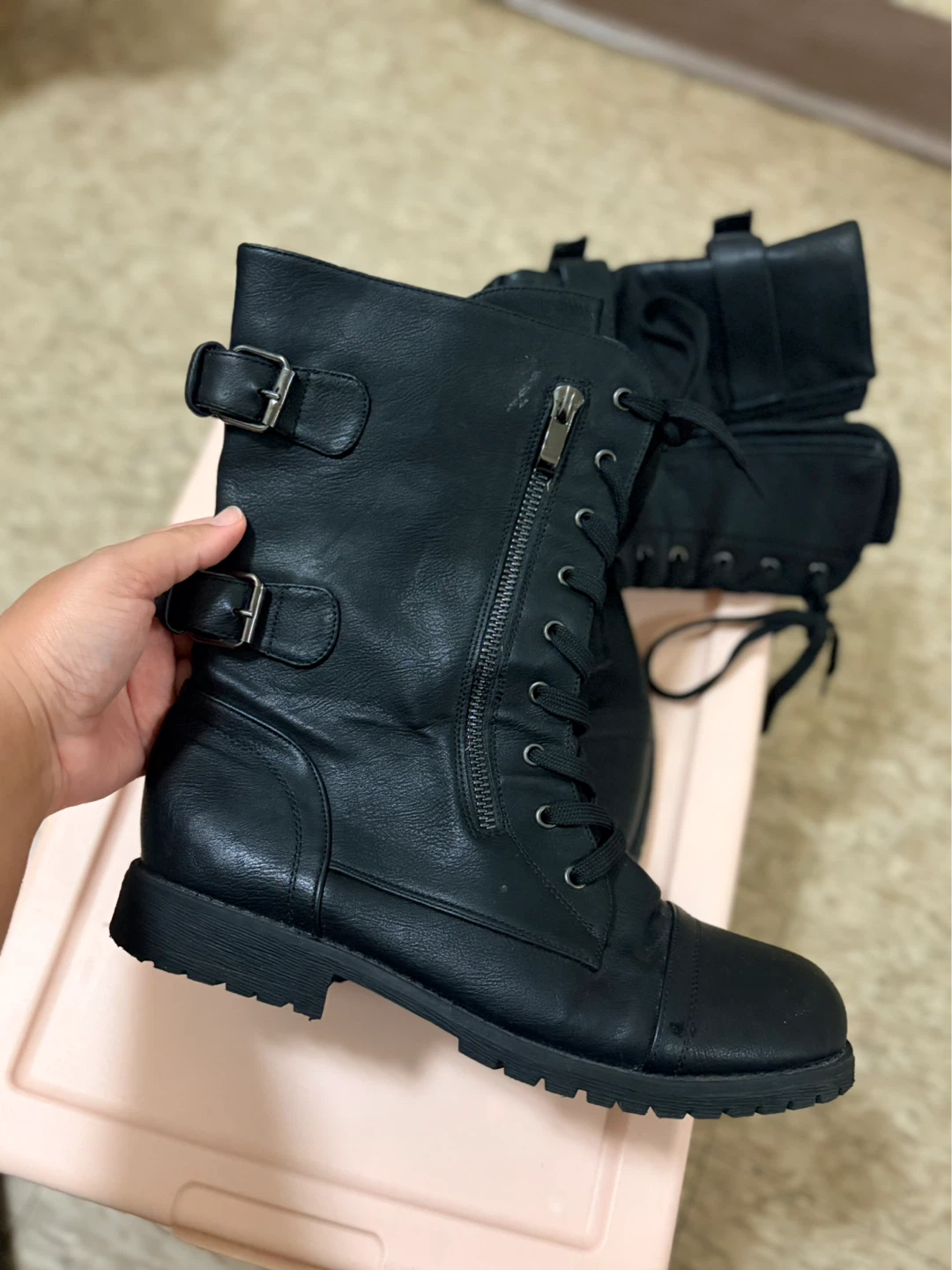 Black Lace-up Combat Boots - photo 5