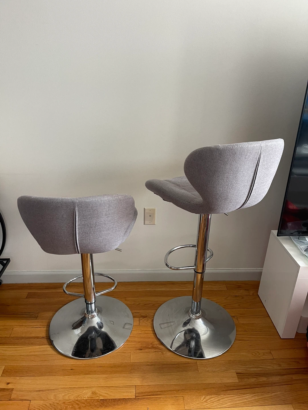 Adjustable Swivel Bar Stools - Set of 2 - Grey Fabric
