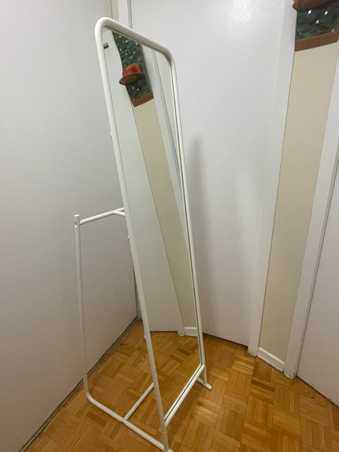 White Metal Floor Mirror with Hooks - photo 4