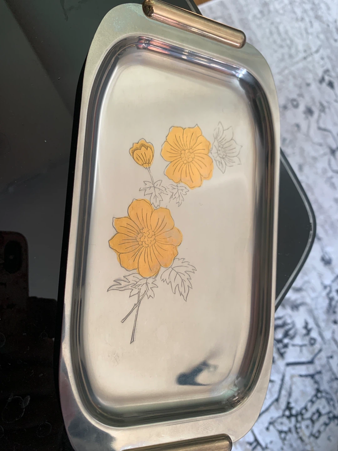 Vem ITALY Stainless Steel Serving Tray with Floral Design