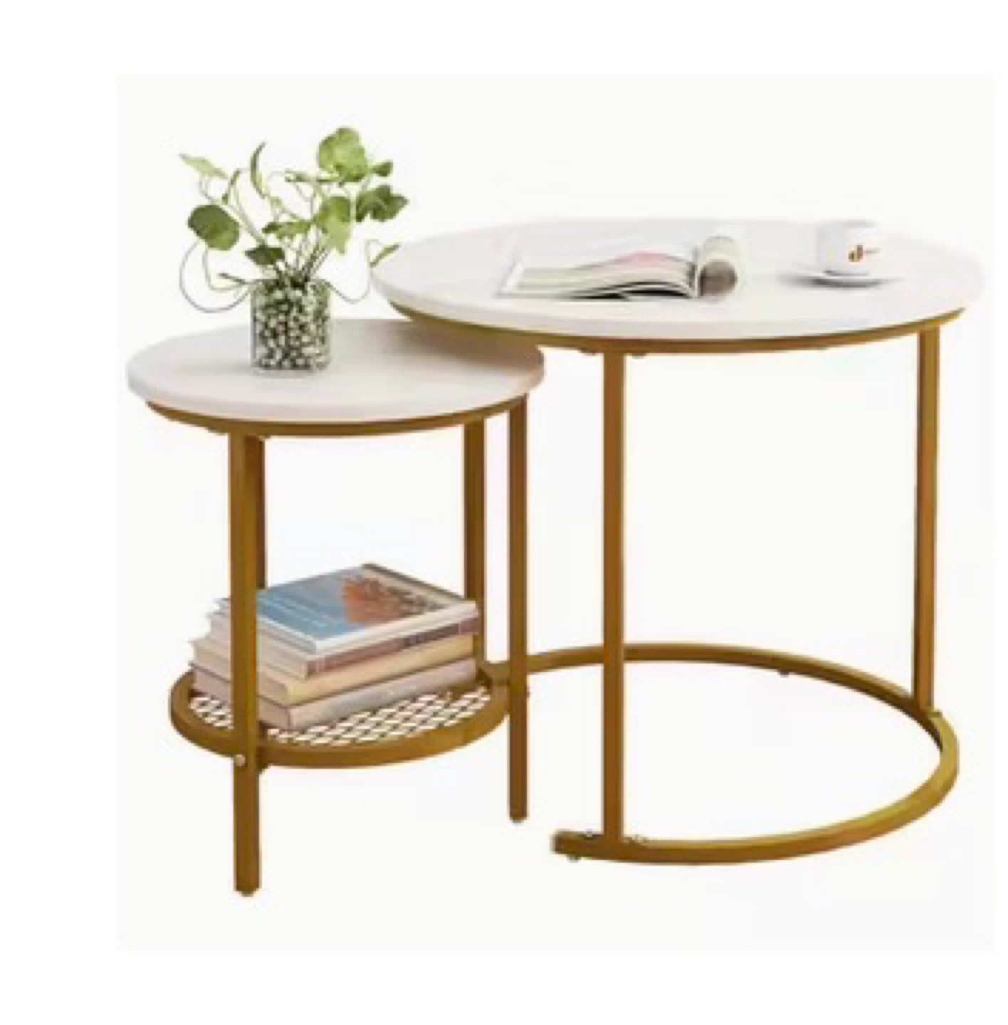 Nesting Round Side Tables - White Marble Top