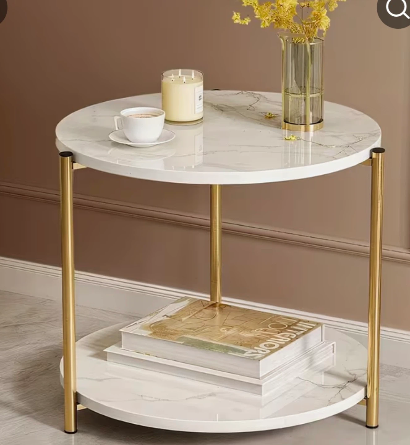 Round Marble Accent Table with Gold Legs