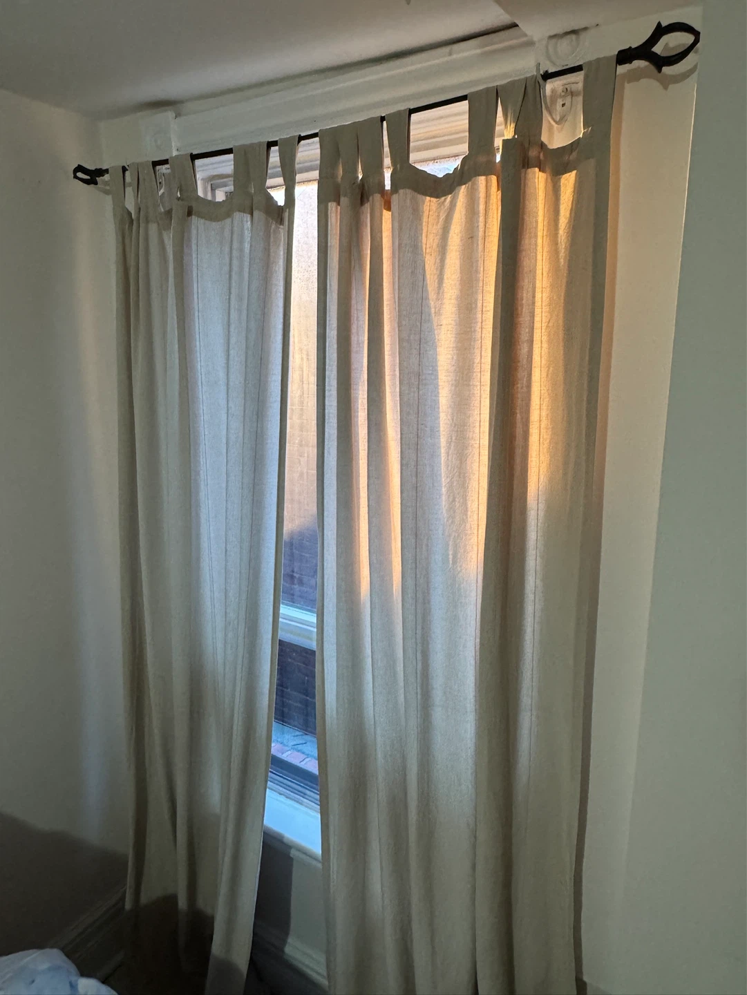 Set of two beige linen-look tab-top curtains
