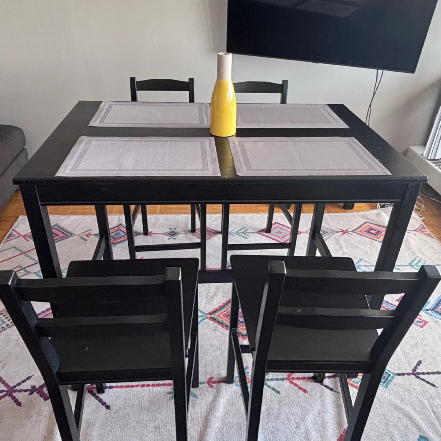 Black Bar Height Dining Set with 4 Stools