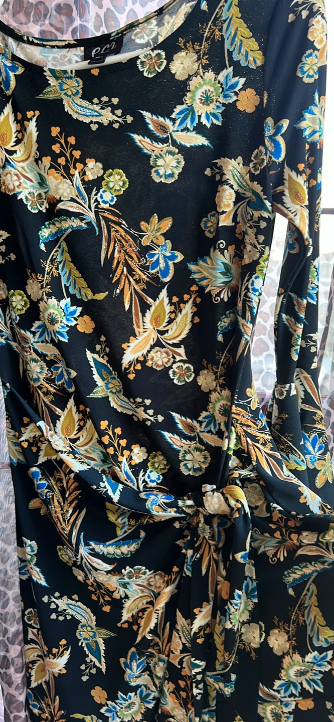 ECI New York Black Floral Print Wrqp Dress - photo 2