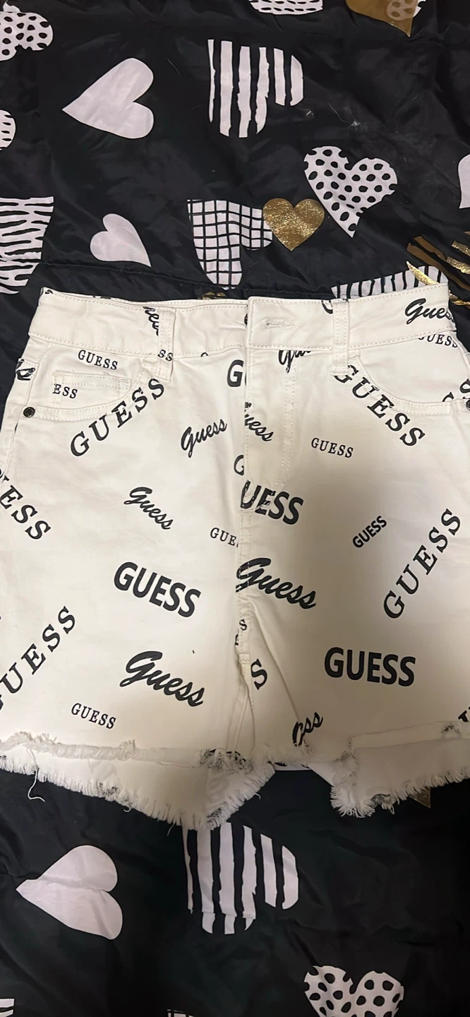 GUESS all-over logo denim shorts