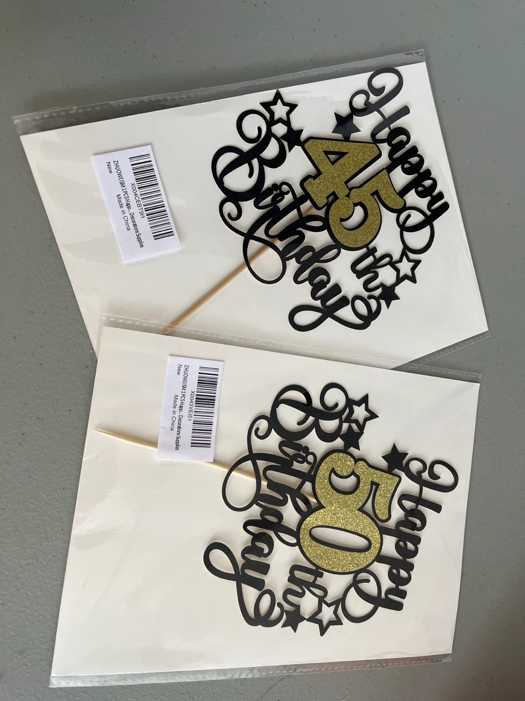 Happy 45th & 50th Birthday Cake Toppers - Gold Glitter