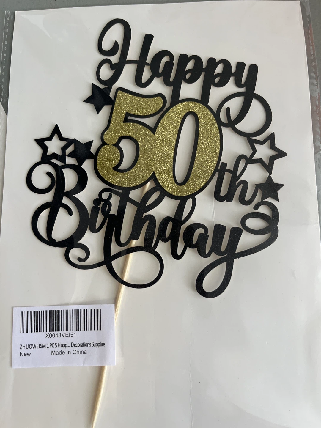 Happy 45th & 50th Birthday Cake Toppers - Gold Glitter - photo 2