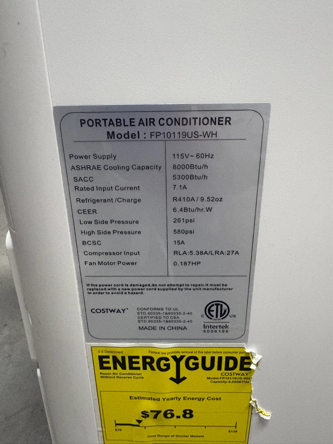 Costway Portable Air Conditioner - photo 5