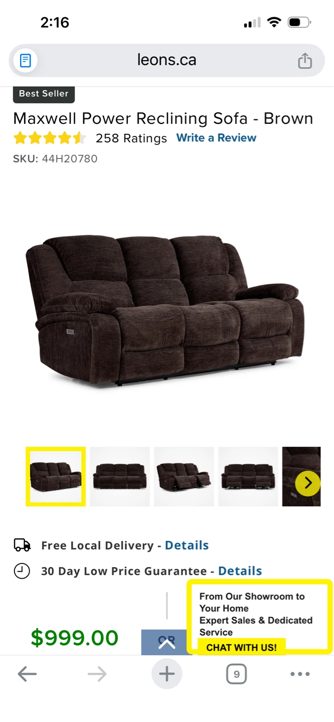 Maxwell Power Reclining Sofa - Brown