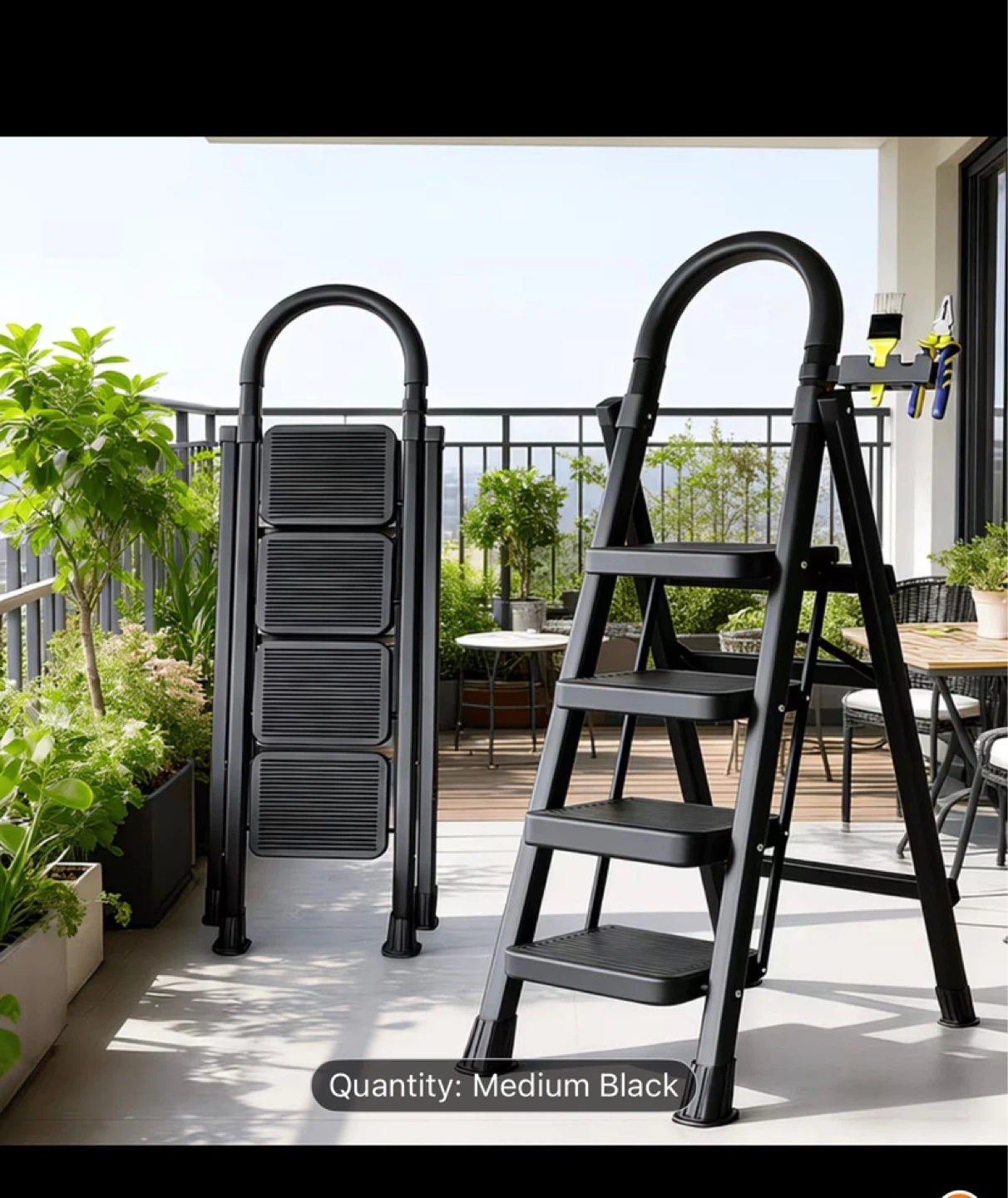 Black Folding Step Ladder - Medium