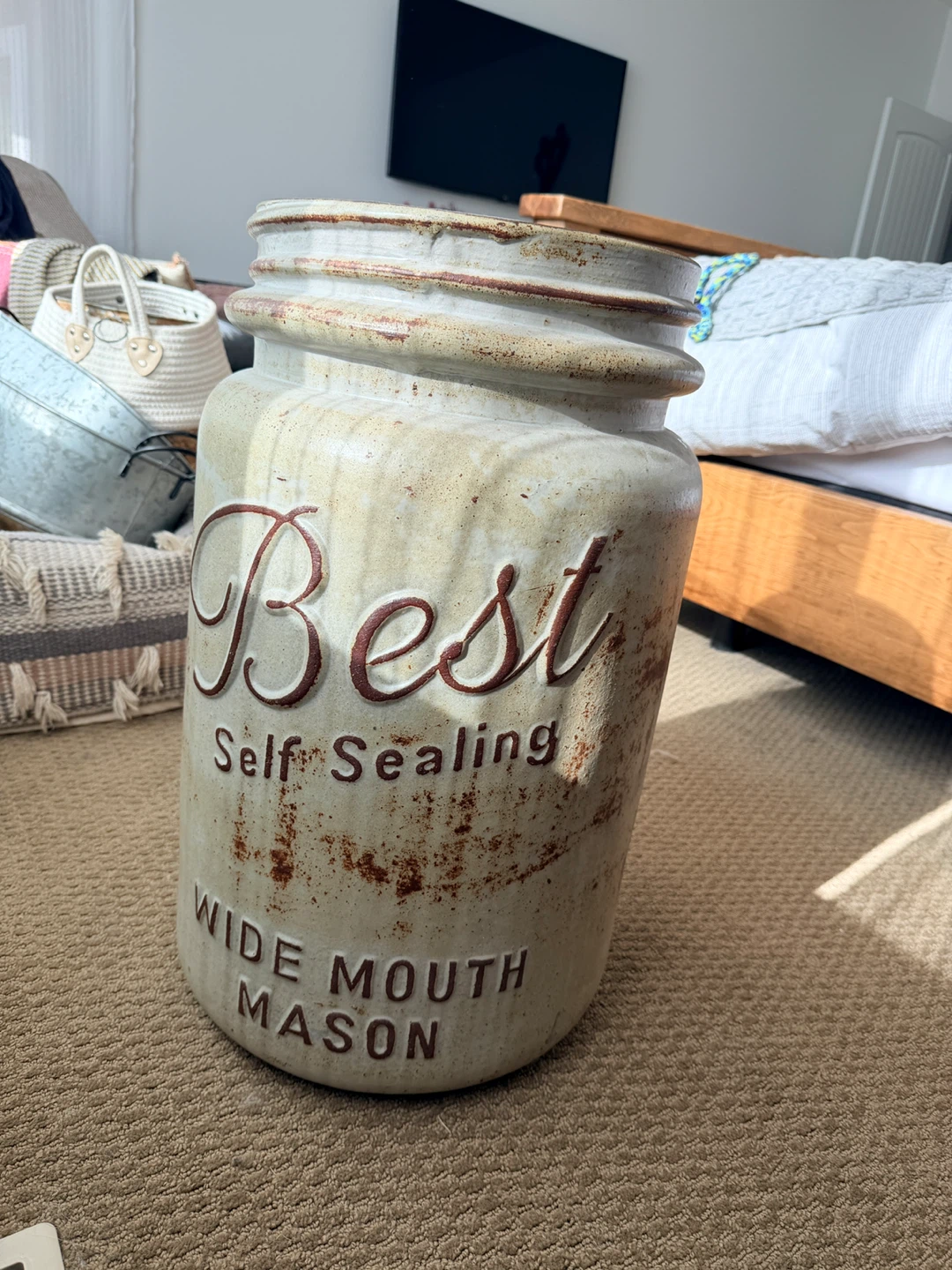 Large "Best" Self Sealing Wide Mouth Mason Jar Ceramic Decor - photo 3