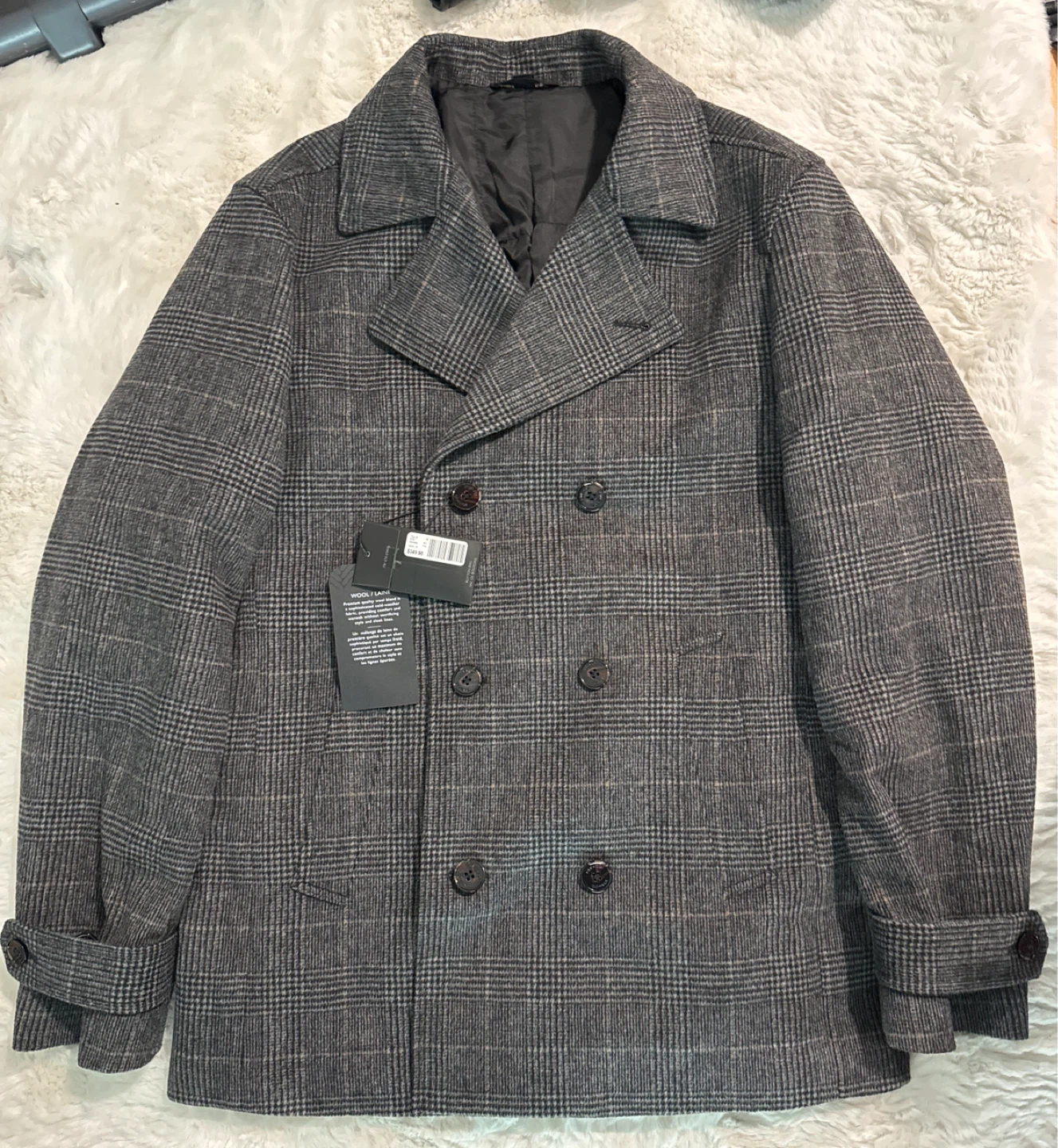 RW&CO. Men's Plaid Wool Blend Peacoat - Size M