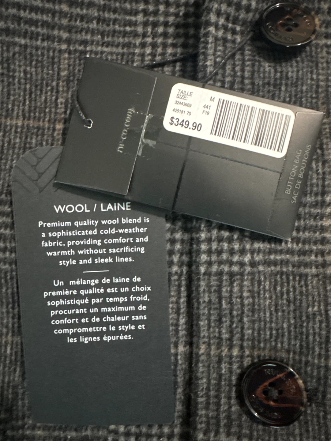 RW&CO. Men's Plaid Wool Blend Peacoat - Size M - photo 2