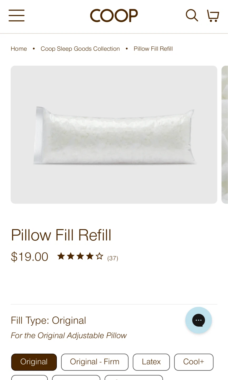 Brand New Coop Pillow Fill Refill - Original