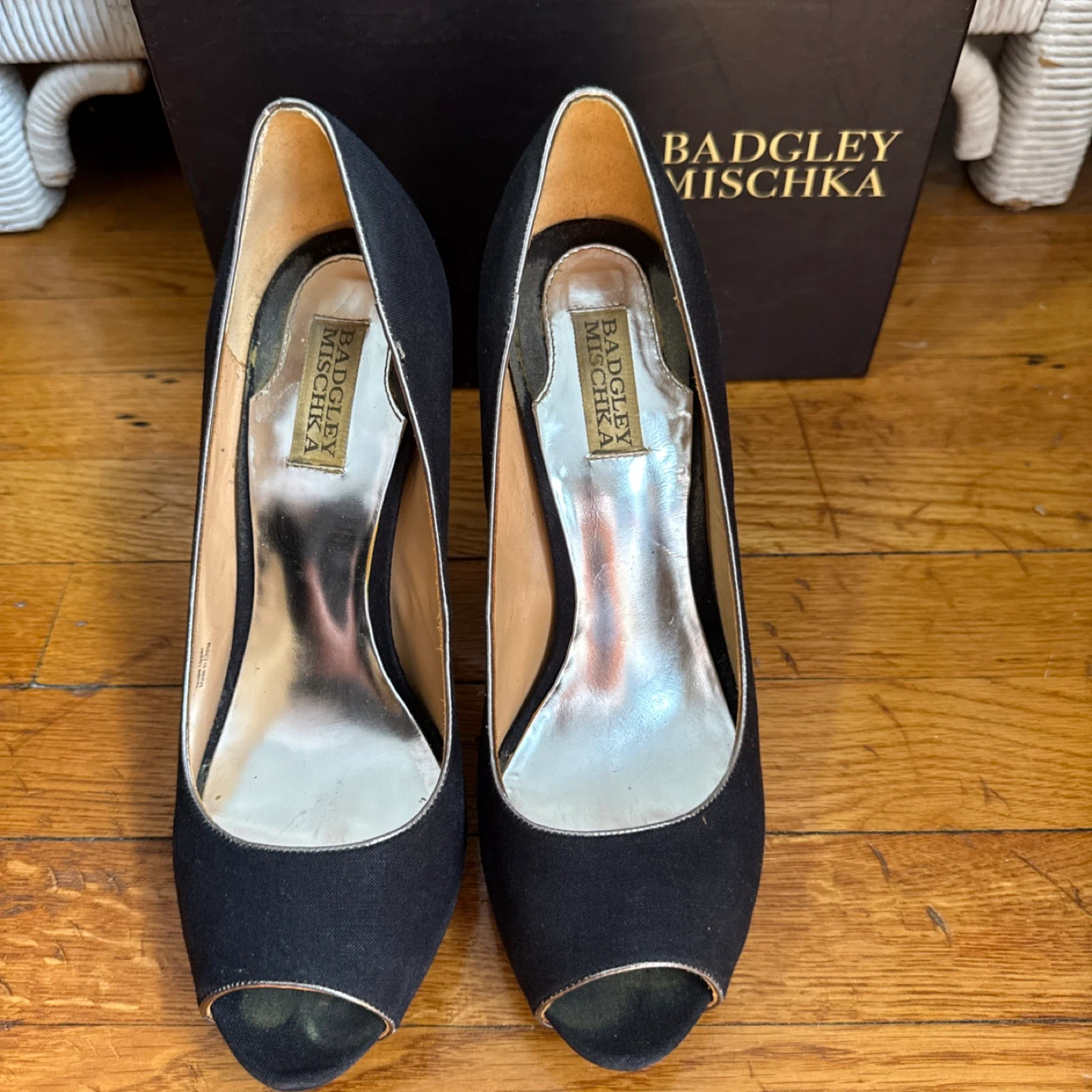 Badgley Mischka Black Peep-Toe Heels Size 10M - photo 2