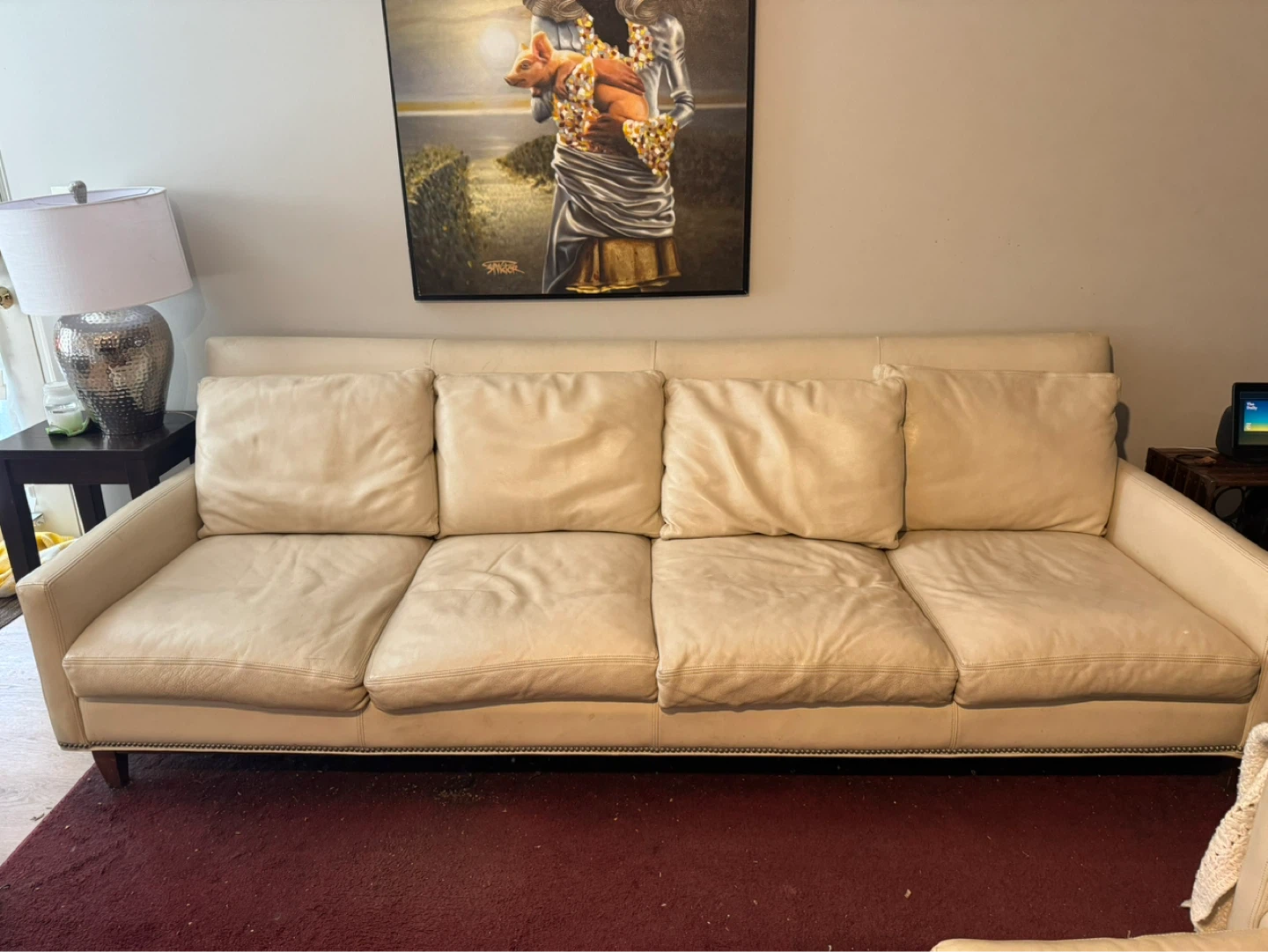 Cream Leather Sofa - photo 2