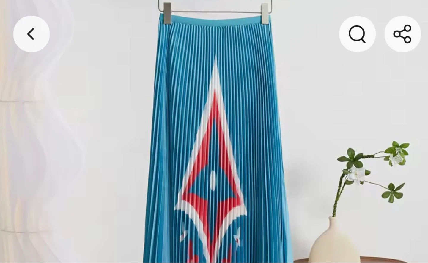 Pleated Midi Skirt - Blue with Geometric Print