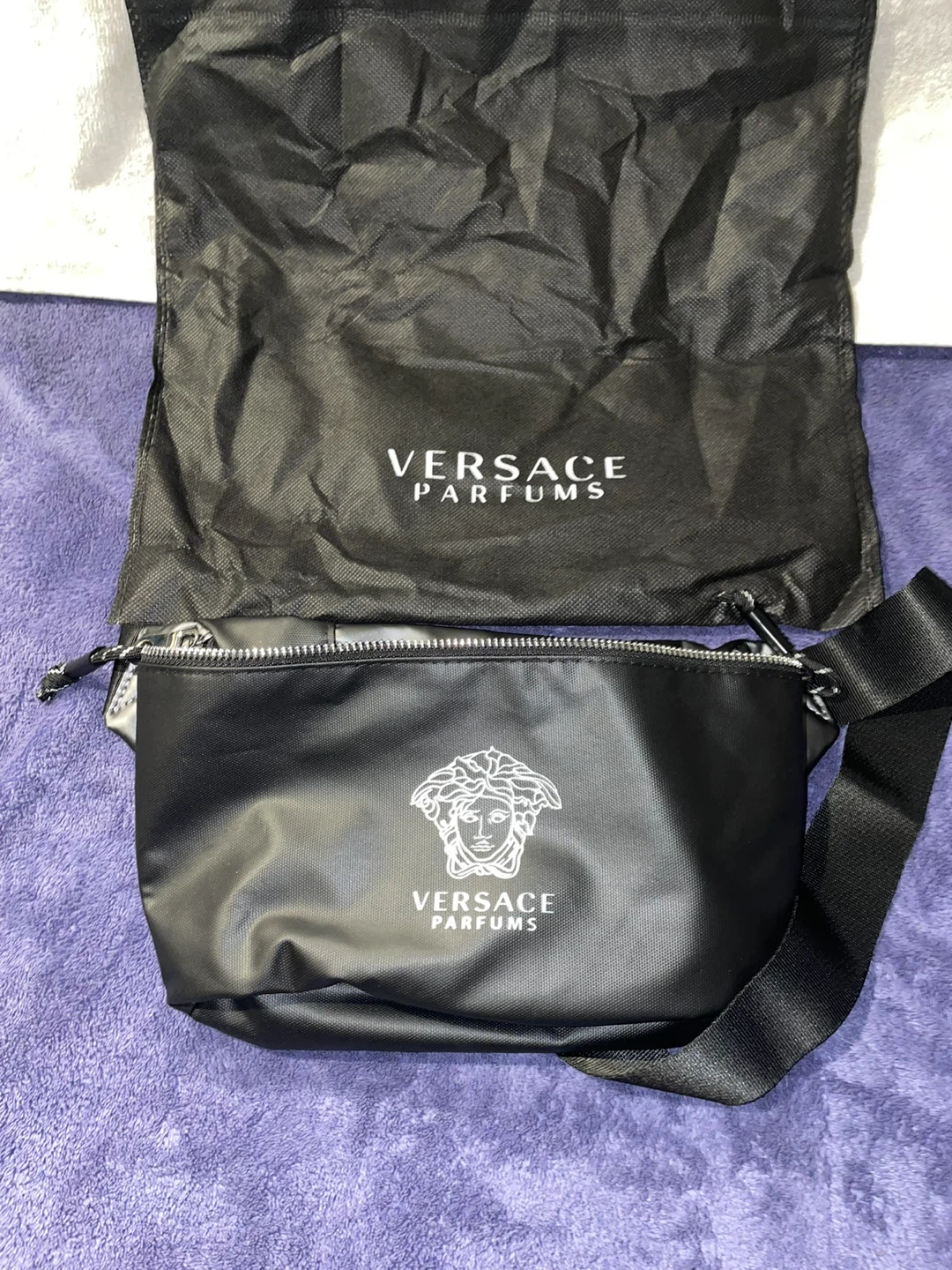 Versace Parfums Black Belt Bag with Dust Bag