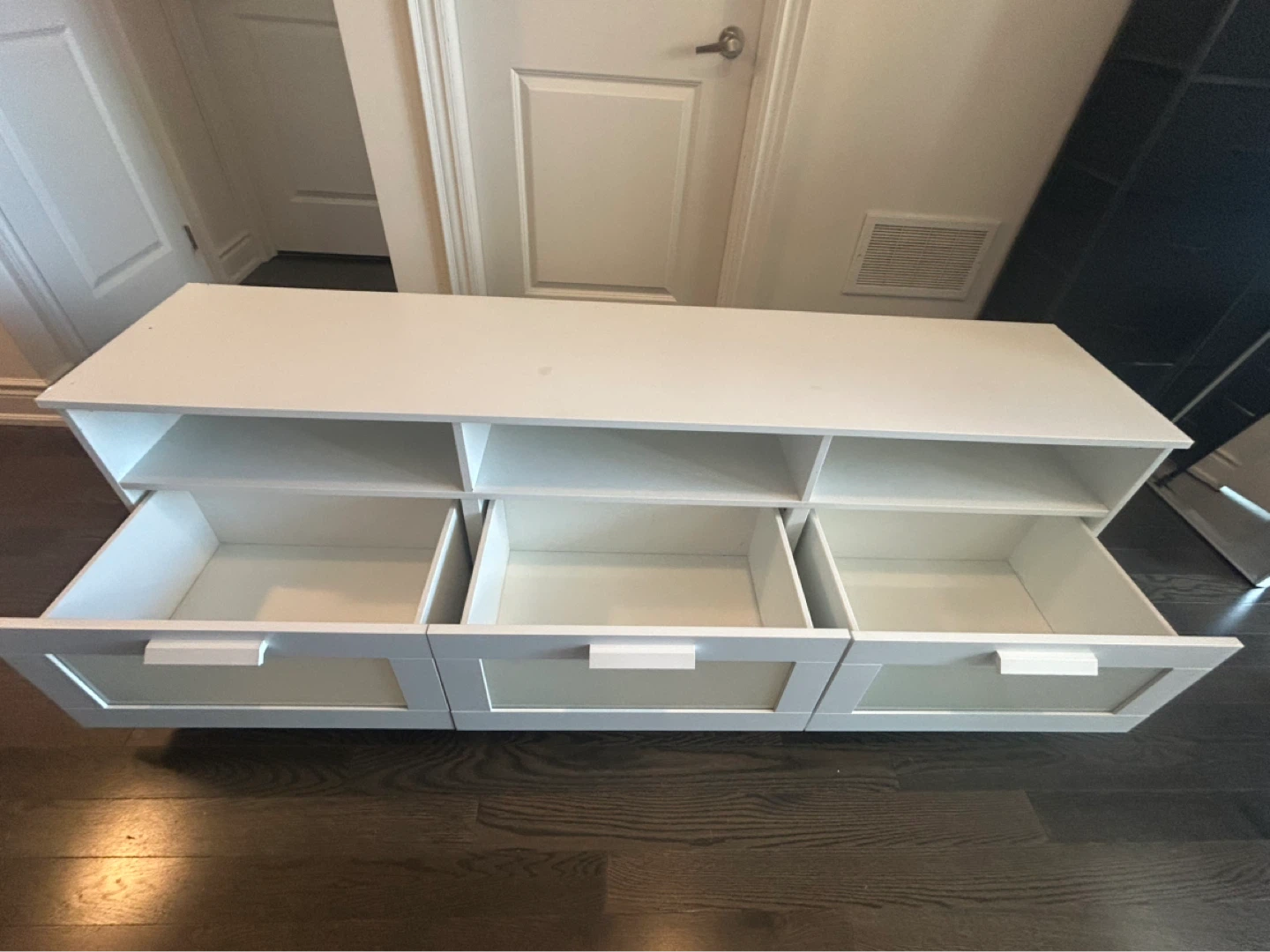 IKEA Brimnes White TV Stand with 3 Drawers and Shelves - photo 4