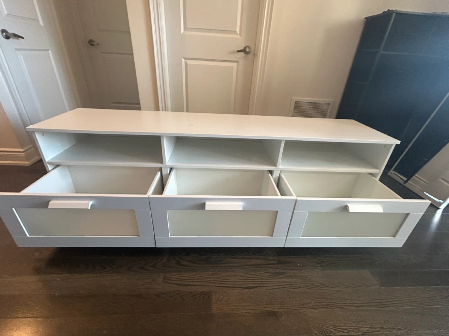 IKEA Brimnes White TV Stand with 3 Drawers and Shelves - photo 3