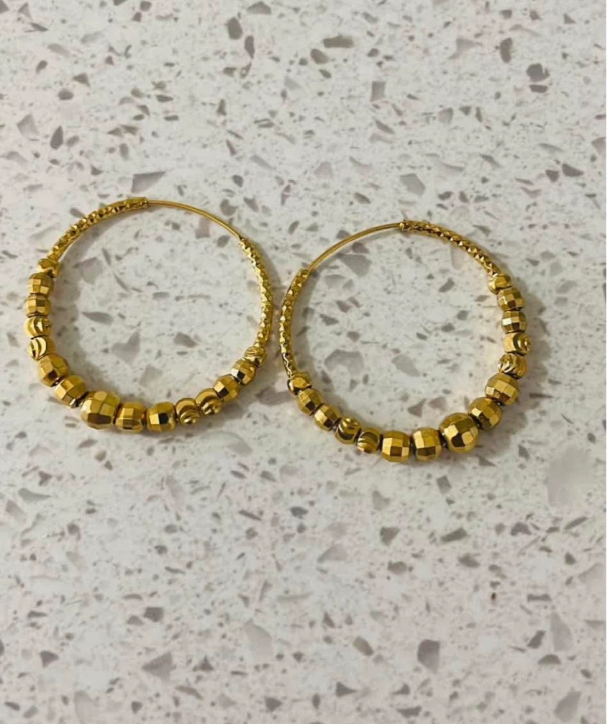 Gold Hoop Earrings with Faceted Beads