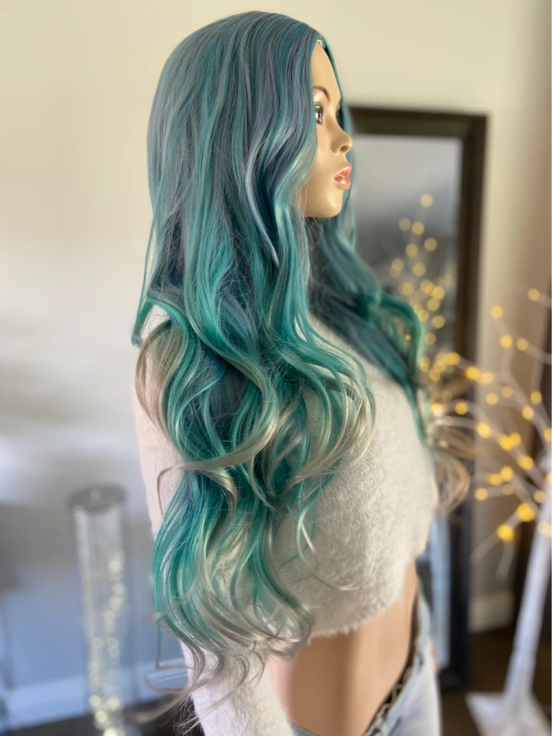 NWT: Long Wavy Gradient Blue Purple Mermaid Synthetic Wig - photo 5