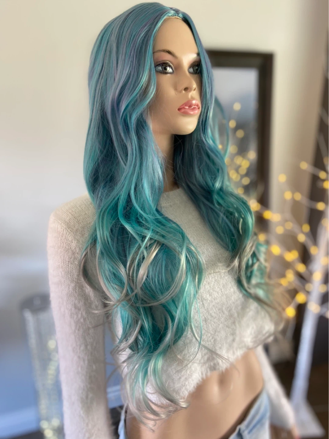 NWT: Long Wavy Gradient Blue Purple Mermaid Synthetic Wig - photo 2
