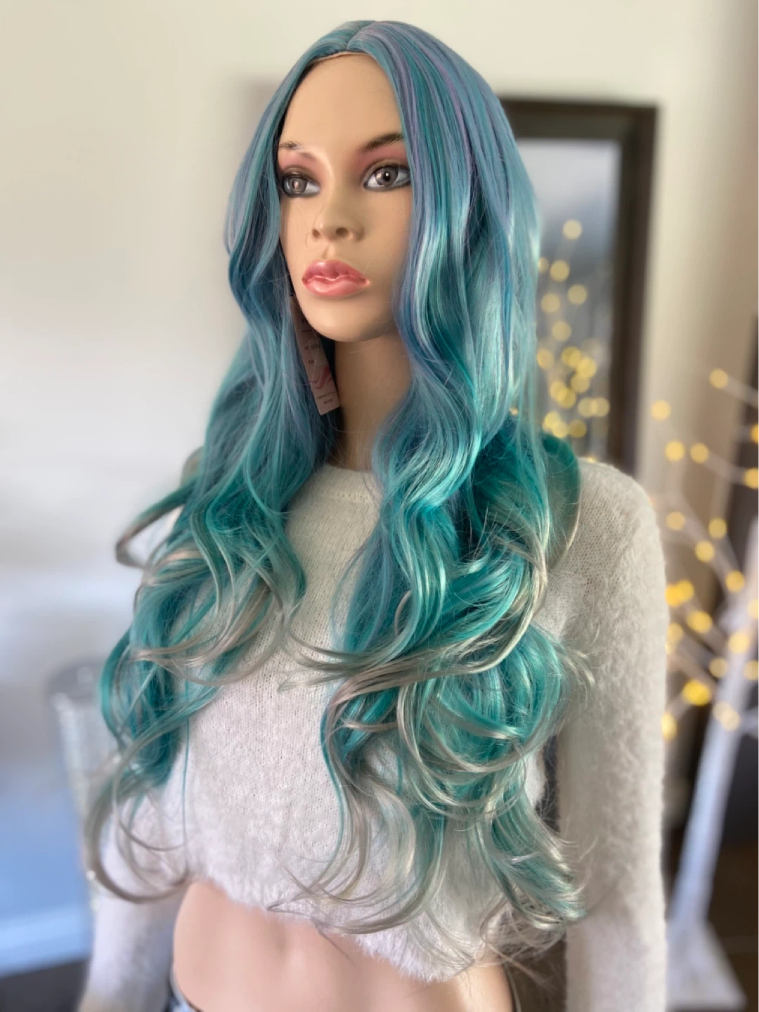 NWT: Long Wavy Gradient Blue Purple Mermaid Synthetic Wig