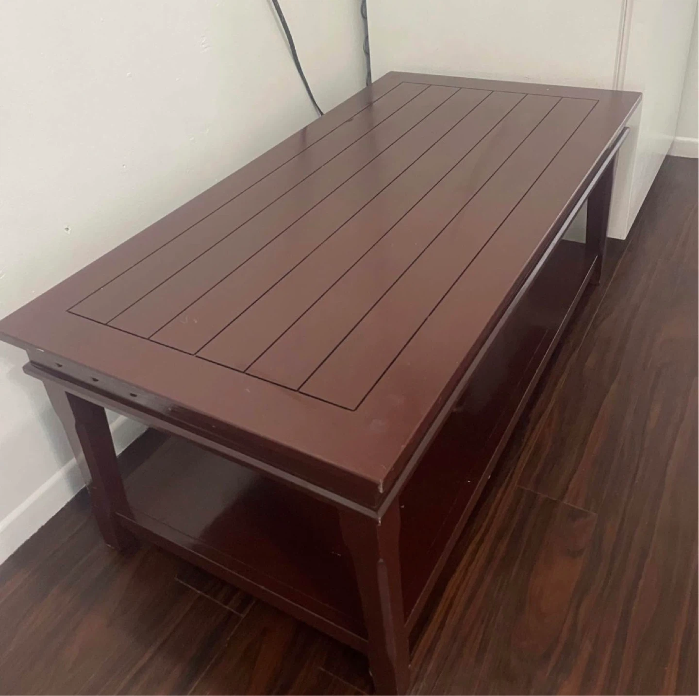 Dark Red Coffee Table with Shelf