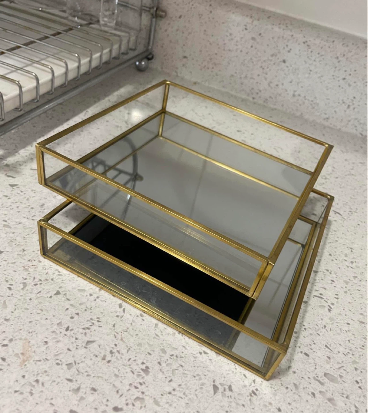Glass and Brass Tray Set
