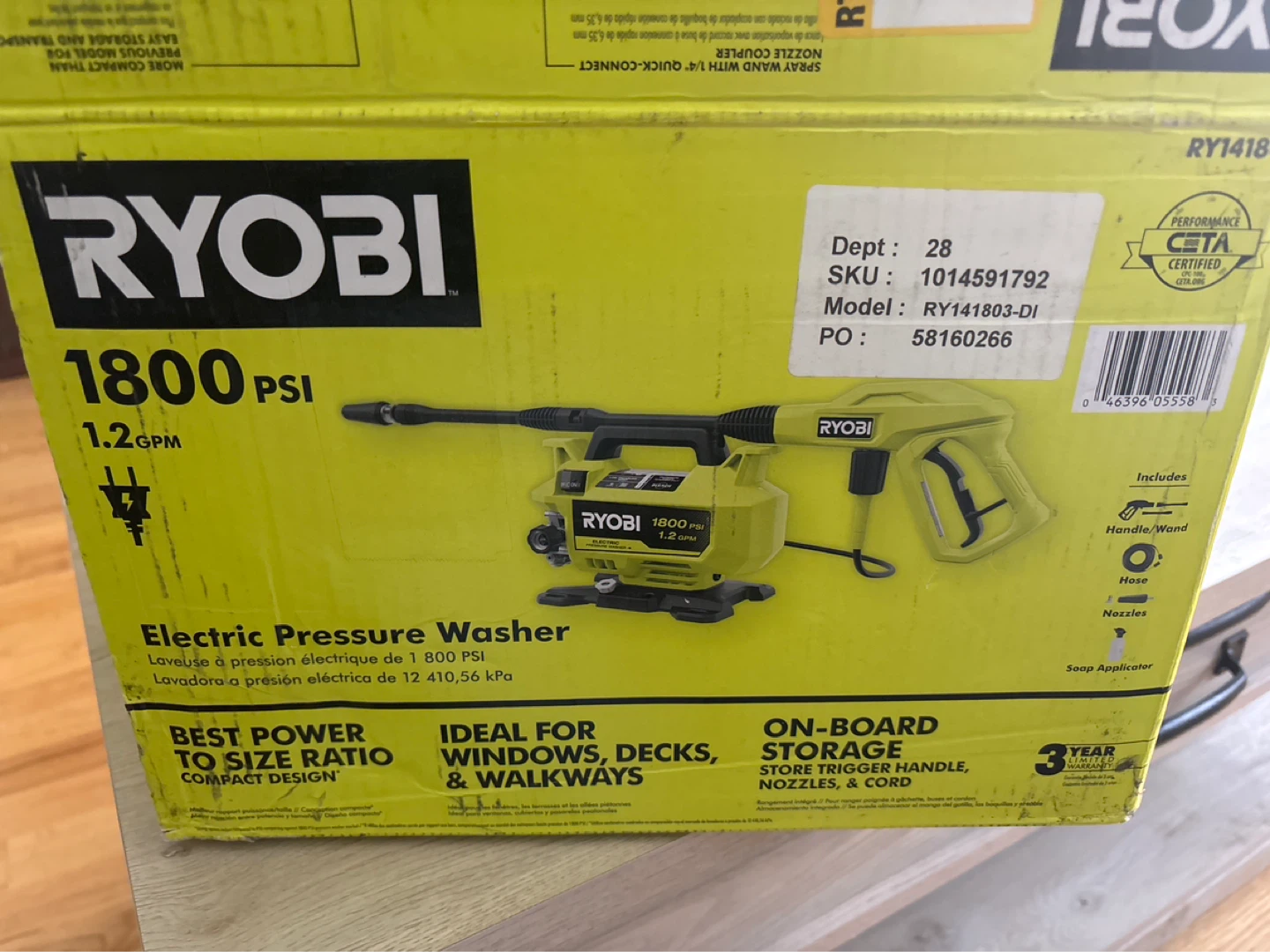 New Ryobi 1800 PSI Electric Pressure Washer RY141803-DI