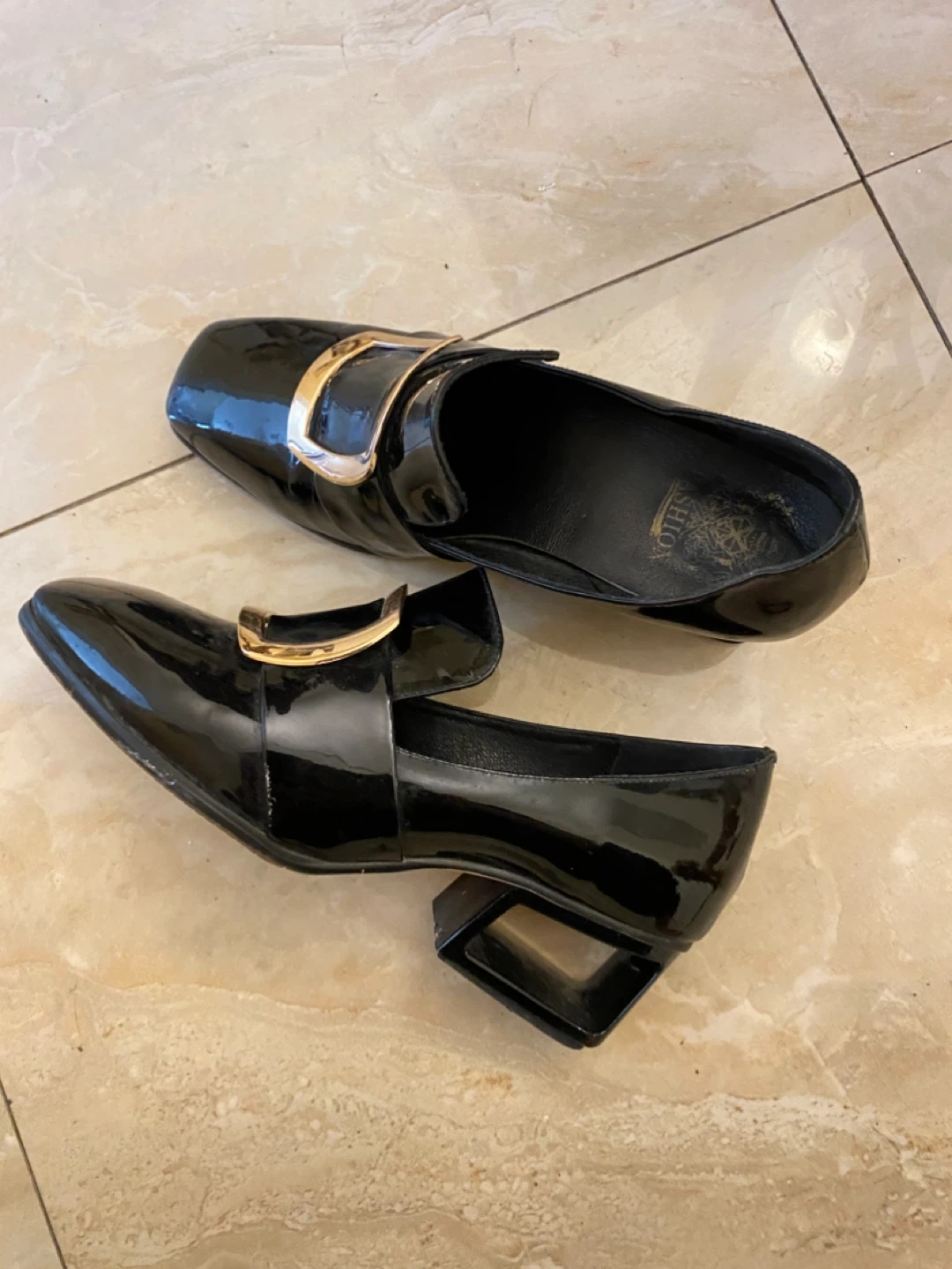 Black Patent Loafers with Gold Buckle - photo 2