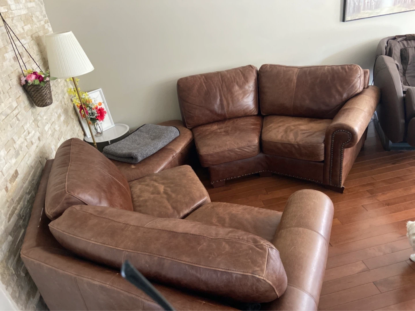 Brown Leather Sectional Sofa - photo 3